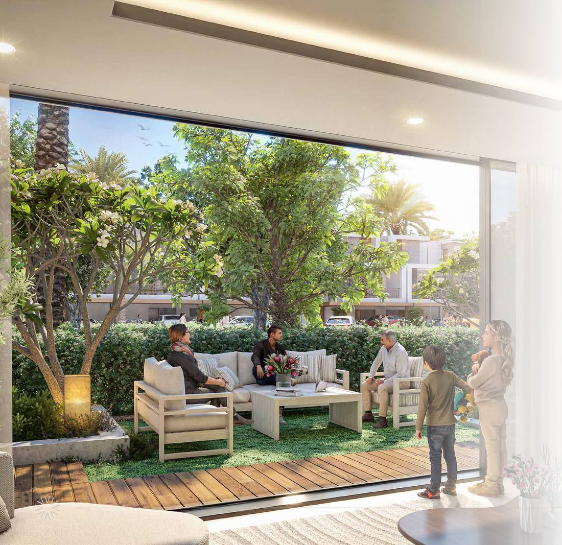 Family living room opening onto a private garden