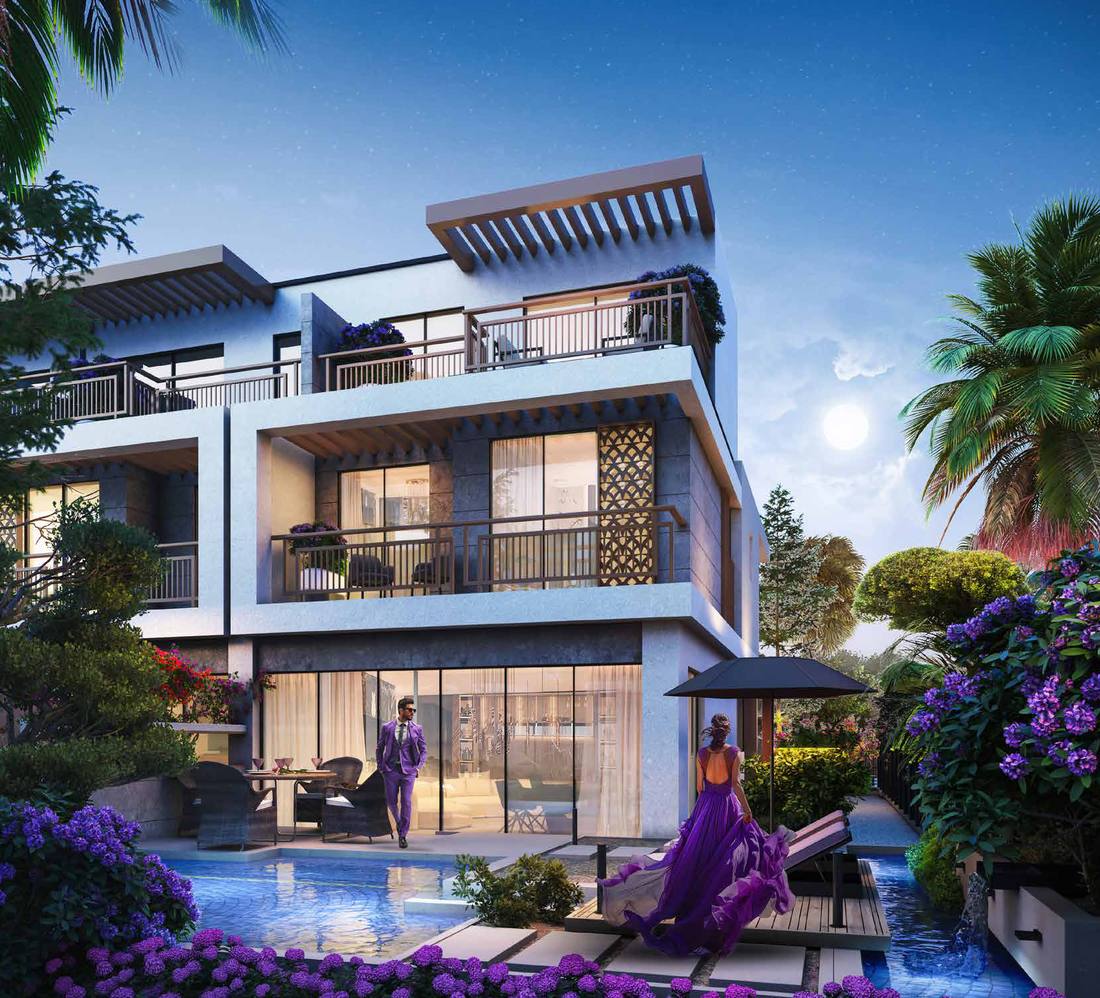 Violet 4 townhouse with private pool at dusk